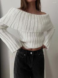 Pulls pour femmes Rib Knit Off Épaule Pull pour femmes Mode à manches longues Blanc Chaud Tricots Pull 2024 Automne Chic Femme Street