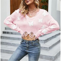 Pulls pour femmes Pull déchiré Pull recadré Pull papillon Tricots Tendance Femmes Trous esthétiques Tenues Jumper Pull Y2K Vêtements