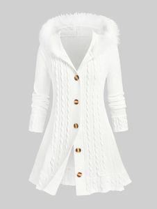 Suéteres para mujer Rosegal Plus Tamaño Cardigan Mujeres Blanco Faux Fur Suéter con capucha 4XL Mujer Otoño Invierno Casual Cable Punto Longline Cardigans Top 231009