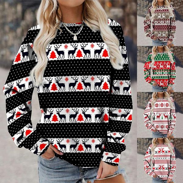 Suéteres de mujer Cuello redondo Estampado animal Jersey Suéter de moda Mujeres Todos los días Camiseta de calle Navidad Otoño Invierno Manga larga