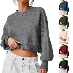 Chandails pour femmes col rond pull court 2023 automne chauve-souris manches longues côtes tricot côté fendu extra large femme femme