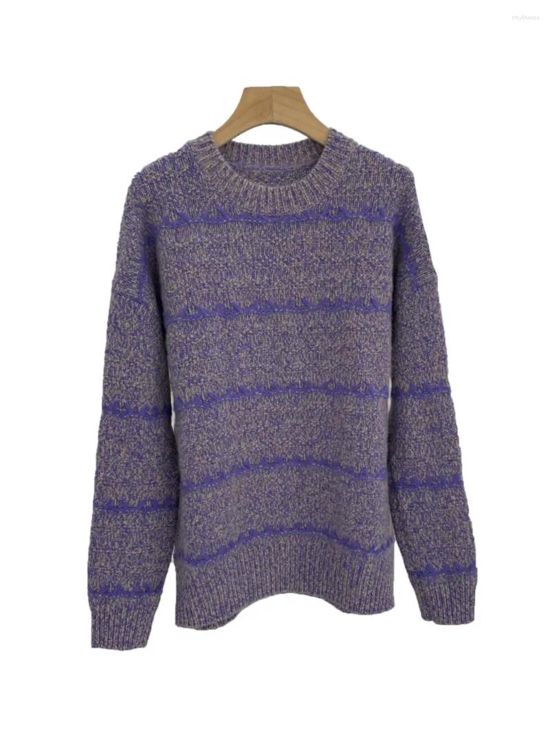 Suéteres femininos Sweater redondo suéter moda casual personalidade simples versátil confortável 2024 outono e inverno 1218