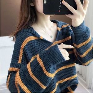 Dames truien zeiler kraag trui sweaters vrouwen gestreepte trui vrouwelijke lange mouwen chique preppy stijl meisjes truien herfst J220915