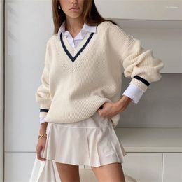 Suéteres de mujer Escuela Niñas JK Uniforme Suéter blanco Cuello en V Manga larga Coreano Casual Jersey Moda Mujer Punto Jumpers Tops Prendas de abrigo