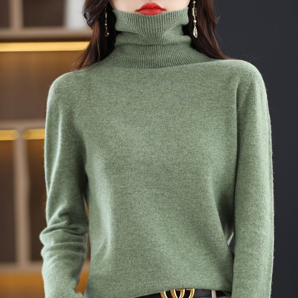 Pulls aux femmes Pullmère en cachemire sans couture Trime à revers haut de revers féminin 100% Mérino Pullover d'automne et d'hiver Slim Sweater chaud Tops 230306