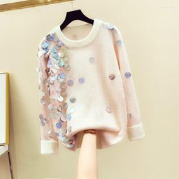 Pulls pour femmes Paillettes Paresseux Pull Femmes Pull 2022 Automne Koreanstyle Lâche À Manches Longues Tricoté Filles Lady Pulls Femmes