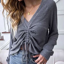 Pulls pour femmes Sexy Lace Up Tricot Pull Top Mode 2023 Nouveau Automne Hiver Pull Femmes C Gris V-ne Tricot Slim Jumper Pull Femmeyolq