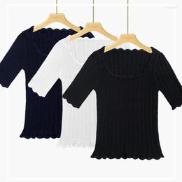 Damenpullover Sexy Streetwear Koreanische Mode Elastisch Schlank Elegant Chic Damen Strickwaren T-Shirts Schwarz Weiß T-Shirts Top Tank Sommer Tops