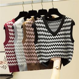 Damenpullover Sigutan Vintage ärmellose V-Ausschnitt gestrickte Weste Pullover Frauen 2023 Herbst Winter Damen lose lässig gestreifte Tank Top