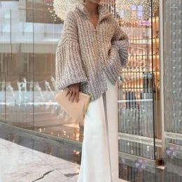 Dames Truien SIYU Pailletten Trui Damesmode Lurex Lange mouwen Losse Vrouwelijke Rits Gebreid Vest 2023 Herfst Winter Streetwear Dame