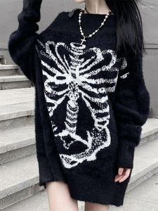 Pulls pour femmes Crâne Gothc Femmes Pull Harajuku Tricots Grunge Pull Mode Streetwear Y2k Esthétique Blackpullover Vêtements D'hiver