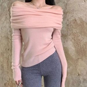 Pulls pour femmes Slash Col Pull Hors Épaule Tricots Jumper Mode Coréenne Femmes Slim Sexy Automne Hiver Vêtements Rose Noir Abricot