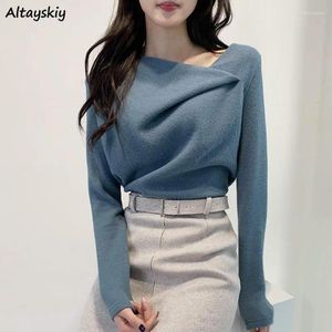 Suéteres para mujer Jerseys delgados Mujeres Otoño Invierno Grueso Est Pliegues irregulares Moda Diseños elegantes Simple Manga larga Todo fósforo Coreano