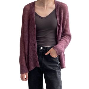 Suéteres de mujer Slouchy Mohair Lana Cardigan Suéter de punto Púrpura Marrón 230831