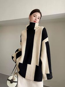 Pulls pour femmes Style ample col haut pull noir blanc rayure pour femmes vêtements automne hiver hauts tricotés JP560