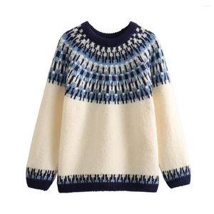 Ponts de femmes pull de style ethnique Sweater pour femmes 2024 Ointer O-cou épais tricot chaud dames tricots lâches Top