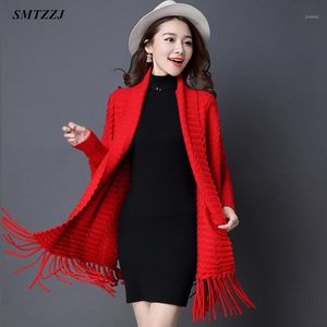 Pulls pour femmes SMTZZJ automne hiver surdimensionné manteau point ouvert Cardigans pull 2021 femmes femme rouge gris tricoté veste hauts1
