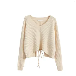 Damessweaters effen kleur Franse trui met striksluiting Korte Damen Strick