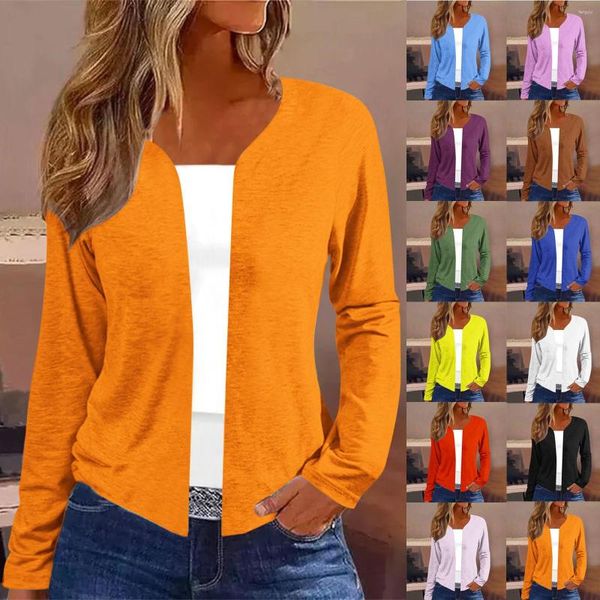 Suéteres para mujeres Color sólido V Cardigan Cardigan Trabajo de manga larga Tops informales Cardigans de punto delantero para mujeres Luz de mujer