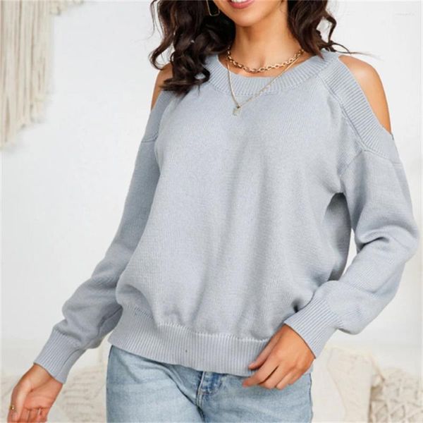 Pulls pour femmes Pull solide Pull tricoté Pulls à épaules dénudées à manches longues Top O-Cou Femmes élégantes Tricots en vrac Casual