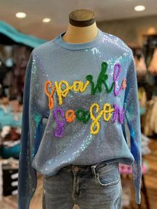 Damessweaters Sweatshirt met glinsterende pailletten Lantaarn Lange mouw O-hals Feest Casual trui Tops 231214