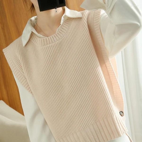 Pulls pour femmes printemps et automne style laine boutonné pull-over gilet sans manches mode coréenne lâche gilet de banlieue pull