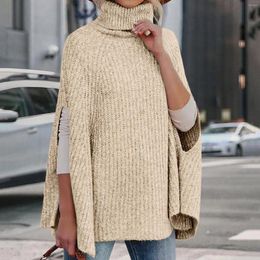 Chandails pour femmes printemps et automne col roulé Poncho pull mode gros tricot Cape Wrap couleur unie pull pull hauts