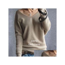 Suéteres De Mujer Primavera Otoño Cachemira Moda Mujer Sexy Cuello En V Chorlito Suelto 100% Lana Manga De Murciélago Tallas Grandes Tops De Punto Drop D Dhrjk