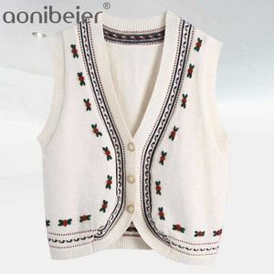 Dames Sweaters Lente Herfst Gebreide Vintage Vrouw Cardigan Sleevelees Vrouwelijke Bloem Gebreide Tops OL Vest 3 Knop 210604