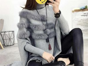 Pulls pour femmes printemps automne lâche gland doux châle poncho femmes gris pulls slash cou chauve-souris à manches longues pull pull