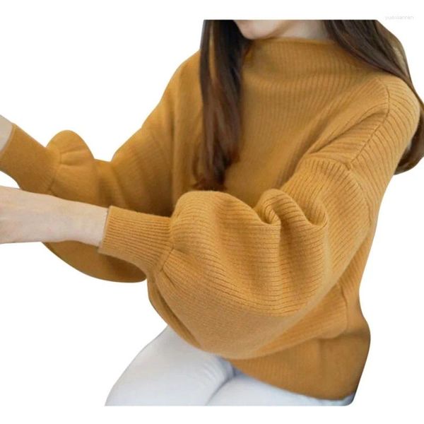 Suéteres de mujer primavera estilo coreano Preppy medio cuello alto suéter suelto todo a juego suéter con manga linterna al por mayor