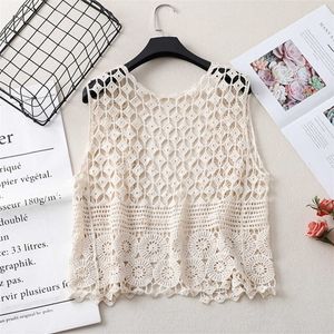 Pulls pour femmes Printemps Été Sexy Creux Out Dentelle Top Gilet Crochet Gilet Sans Manches Femmes Point Ouvert Tenue Courte Chalecos Para Mujer J220915