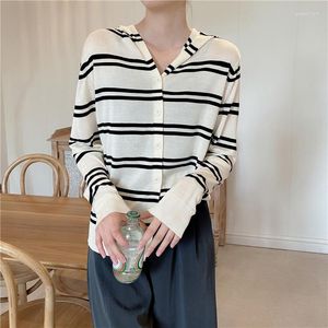 Dames Truien Lente Zomer Gestreepte Gebreide Losse Dames Vest Trui Volledige Mouwen Casual Streetwear Lady Preppy Style Crop Tops