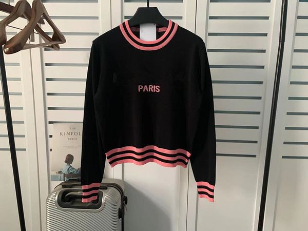 Chandails pour femmes rayure couleur pull chemisier tricoté broderie lettre haut à manches longues femme printemps automne pull