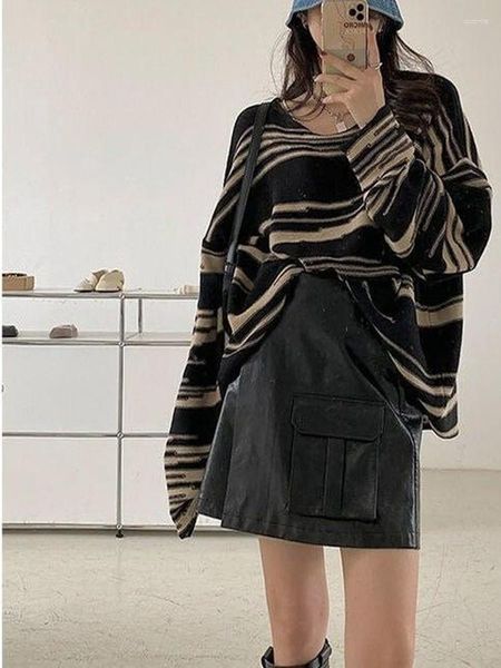 Pulls pour femmes rayés britanniques doux des années 90 Punk Harajuku Y2K esthétique américain rétro gothique vêtements de rue à manches longues pull ample