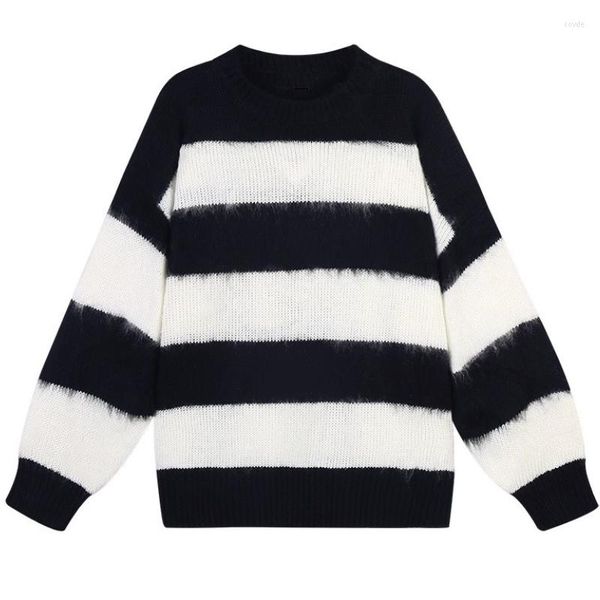 Suéteres de mujer Suéter de punto a rayas Suéter de terciopelo de visón para mujer Vestido Otoño Invierno Cálido Grueso Negro Blanco Y2k E-girl Jumper Cardigan