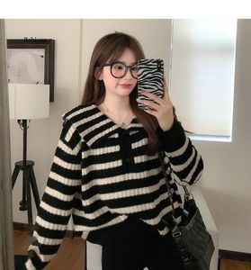 Dames truien gestreepte pullovers dames zeeman kraag vintage ontwerp Koreaanse stijl all-match dames college vrijetijdsgebel gezellig lente kledingvrouwen