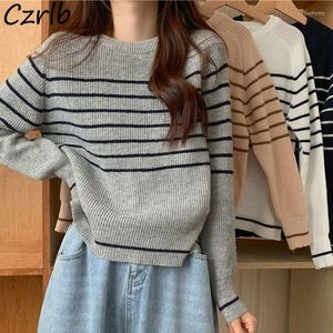 Vrouwen Truien Gestreepte Truien Vrouwen Losse Vintage All-Match Lente Lange Mouw Ulzzang O-hals Casual Streetwear Gezellige Mode Vrouwelijke