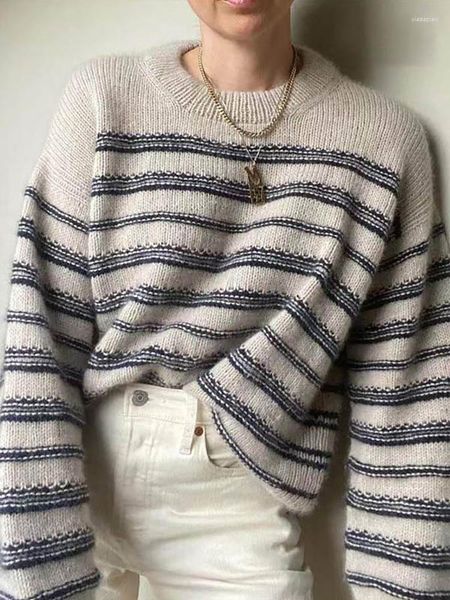 Pulls pour femmes Pull rayé Femmes Tricot Pull Femme Casual Loose Jumper Dames Manches longues Tricots Automne Hiver Épais Top Jersey