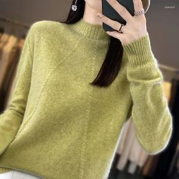 Pulls pour femmes élégant demi-col haut couleur unie tricoté pull en laine vêtements 2024 automne pulls décontractés en vrac haut de trajet