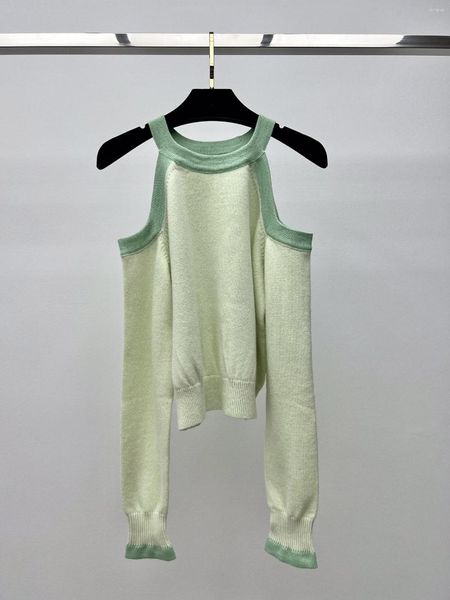 Suéteres de mujeres Summer y otoño 2023 Fashion Mint Halter verde fuera de la lana de hombro 0721