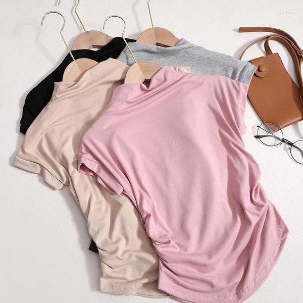 Pulls pour femmes T-shirt d'été Femmes Pull Harajuku Vêtements décontractés Tops Fille Y2K Mode Tendance Doux Col Mock Tous Match Rose Coréen