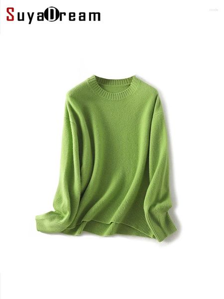 Suéteres de mujer SuyaDream Merino Wool Jerseys para mujer Cuello redondo Ajuste suelto 2024 Otoño Invierno Suave Cálido Top Naranja Azul