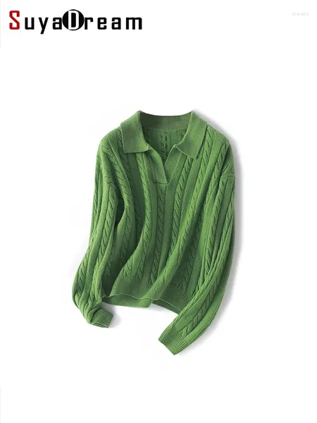 Pulls pour femmes SuyaDream Pulls en laine mérinos pour femme col rabattu câble solide 2023 automne hiver doux dessus chaud
