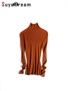 Pulls pour femmes SuyaDream Pulls en laine de mouton pour femme Col haut Slim Basic Sans couture 2024 Automne Hiver Soft Warm Top