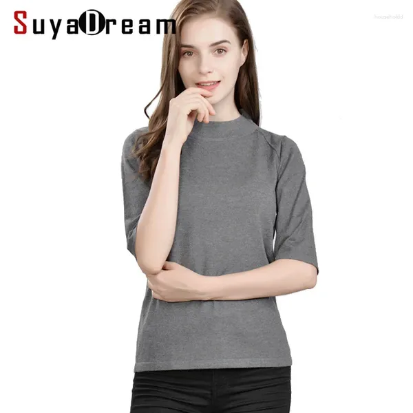 Suéteres de mujer SuyaDreamWomen Jerseys 85% Seda real 15% Cashmere Media manga para mujeres 2024 Otoño Invierno Prendas de punto de fondo Azul marino