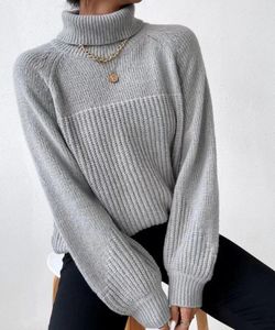 Pulls pour femmes pull pour femmes automne et hiver couleur unie simple col haut à manches longues pull chemisier tricoté
