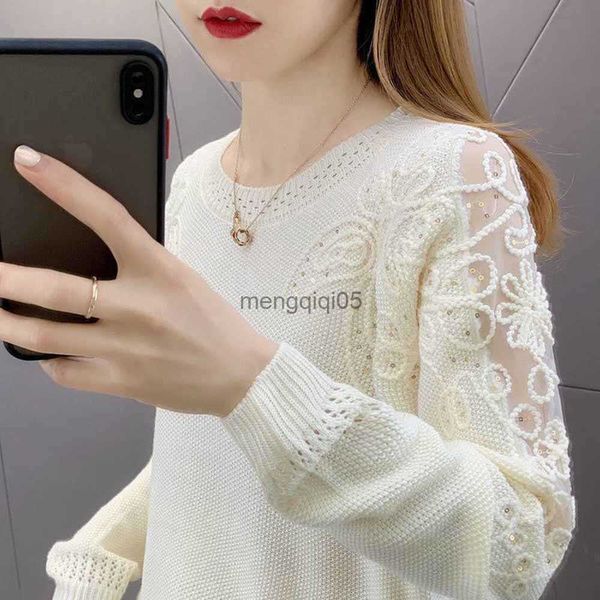 Sweaters de mujeres Sweater Women 2022 NUEVA Moda Fashion Borded Borded Lace Knitwear Fin Telling Openwork Trending Tending Sweater Autumn e Invierno HKD230831