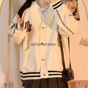 Dames Truien Trui Dames Harajuku Mode Gebreid Hip Hop Streetwear Vest Cartoon Trui Oversize Casual Paar V-hals Vintage Coatephemeralew