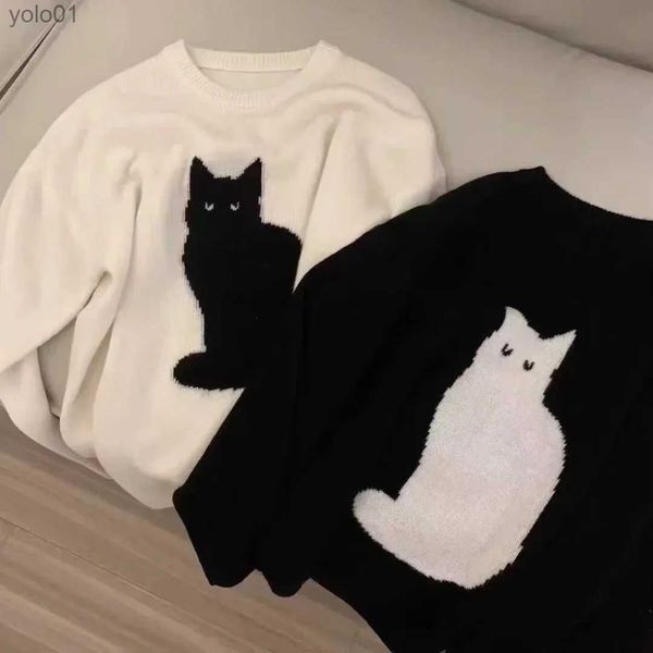 Chandails pour femmes Sweet Cartoon Cat Japonais Knit Jumper Femmes Pull chaud Femmes Lâche Vintage Knit Fashion Top Kaii Girls Winter PulloversL231122